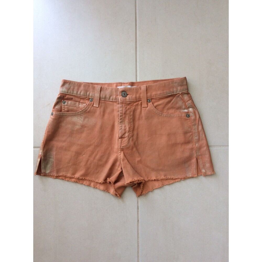 7 For All Mankind Denim Jean Shorts Carlie Metallic Mid Rise Cut Off